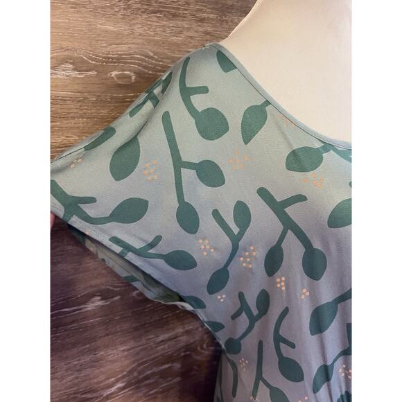 Numph Dress Green Short Pockets Designer Floral Pockets - Picture 4 of 12